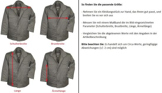 Tschechischer Feldparka M95 Größen