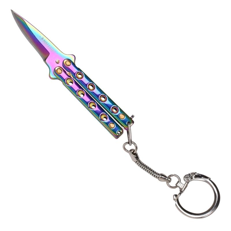 Mini-Butterfly Messer Rainbow mit Schlüsselring